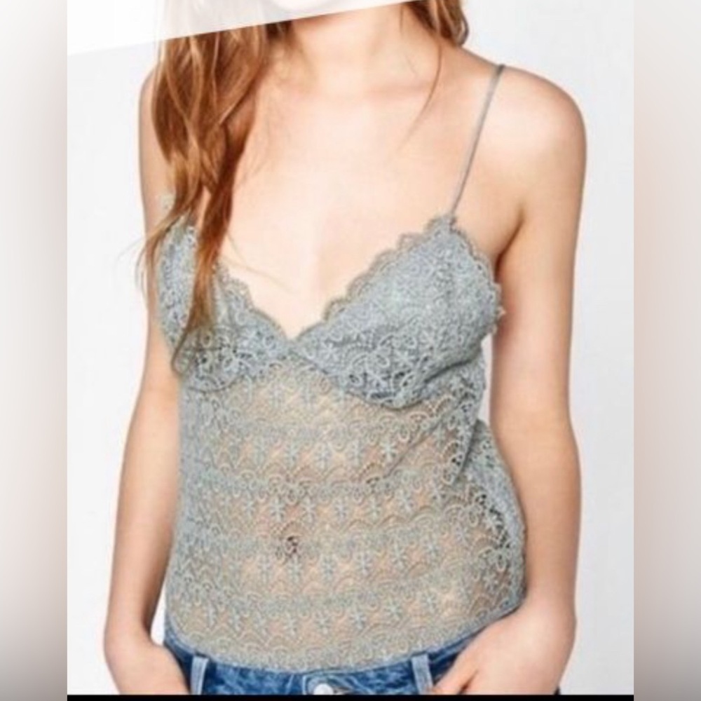NWT - Zara Mint Lace Crochet Knit Bodysuit - Size S